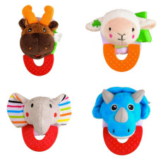 Wristy Buddy Pack of 4, Moose, Lamb, Elephant, and Dinosaur Combo Teether for Babies, 0-2.5yrs, Easy to hold, Soft, Natural Organic Freezer Safe Teethers, Silicone BPA Free Baby Teething Toys