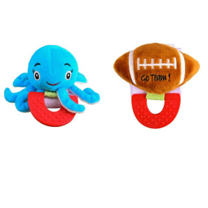 Wristy Buddy Pack of 2, Octopus and Football Combo Teether for Babies, 0-2.5 yrs, Easy to hold, Soft, Natural Organic Freezer Safe Teethers, Relief Sore Gums, Silicone BPA Free Baby Teething Toy