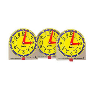 Carson Dellosa Mini Judy Clock Set- Grades K-3 Math Manipulatives for Telling Time, Colorful Wooden Mini Clocks With Movable Hour and Minute Hands, 4" x 4" (12 pc)