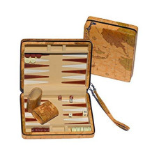 WE Games Magnetic Backgammon Set with Tan Map Style Leatherette Case and Carrying Strap - Travel Size