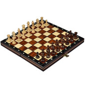 Travel Magnetic Chess Set w/ Wooden 10.4" Board and Chessmen