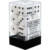 Chessex Opaque 16mm D6 White/Black Dice Block 12 Pipped Dice, Multicolor