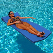 TRC Recreation Sunsation 1.75 Thick Vinyl Coated Foam Pool Lounger Swim Float Mat with Roll Pillow for Head and Neck Support, Bahama Blue