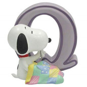 WL SS-WL-8587, 2.75 Inch Snoopy Sits with Pretty Quilt Alongside Letter Q Figurine