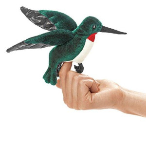 Folkmanis Mini Hummingbird Finger Puppet, Bluegreen, White, Red, Black, 1 EA
