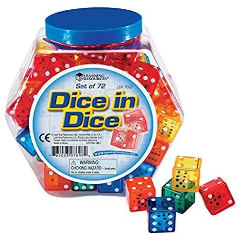Learning Resources Dice In Dice Bucket, Math Toy, Manipulative, Set of 72, Ages 6+, Multi-color, 3/4 W in