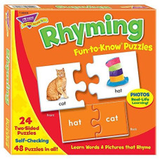 TREND ENTERPRISES: Fun-to-Know Puzzles: Rhyming, Learn Words & Pictures That Rhyme, 24 Two-Sided Puzzles, Self-Checking, 48 Puzzles Total, For Ages 3 and Up