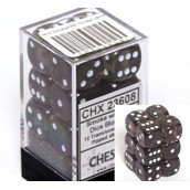 Chessex Dice d6 Sets: Smoke with White Translucent - 16mm Six Sided Die (12) Block of Dice