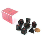 Chessex Dice: Polyhedral 7-Die Opaque Dice Set - Black with Red