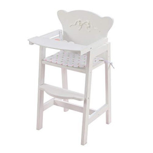 KidKraft Tiffany Bow Scalloped-Edge Wooden Lil Doll High Chair with Seat Pad - White, Gift for Ages 3+