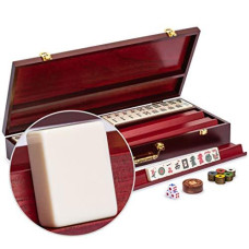 Yellow Mountain Imports American Mahjong Set, The Classic - with 166 Tiles, Vintage Rosewood Veneer Case, Four Wooden Racks, Wright Patterson Scoring Coins, Dice, & Wind Indicator - Made