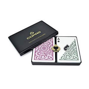 Copag 1546 Design 100% Plastic Playing Cards, Poker Size Green/Burgundy (Regular Index, 1 Set)