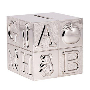 Creative Gifts International Pewter ABC Block Bank for Kids, Newborn Gift, Silver, 3x3x3, Shiny Non-Tarnish Nickel Plated Finish, Polished Finish, Gift Box Included