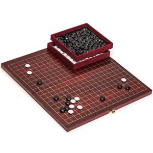 Yellow Mountain Imports Dark Cherry Pattern 0.8-Inch Folding Go Game Set Board with Double Convex Melamine Stones - Classic Strategy Board Game (Baduk/Weiqi)