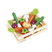 Janod 13Piece Cherry Wood Vegetable & Crate Set Play Kitchen Accessory for Pretend Play & Imagination Ages 3+