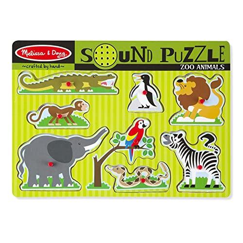 Melissa & Doug Zoo Animals Sound Puzzle - Wooden Peg Puzzle With Sound Effects (8 pcs)