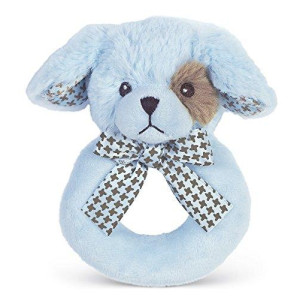 Bearington Baby Lil' Waggles Plush Stuffed Animal Blue Puppy Dog Soft Ring Rattle, 5.5"