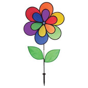 In the Breeze Double Wheel Rainbow Flower with Leaves - Ground Stake Included - Colorful Wind Spinner for Your Yard and Garden,2829