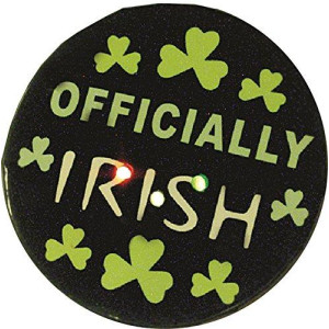 One St. Patricks Day "Officially Irish" Light Up LED Button Pin - 1"
