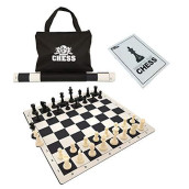 WE Games Best Value Tournament Chess Set - Filled Chess Pieces and Black Roll-Up Vinyl Chess Board