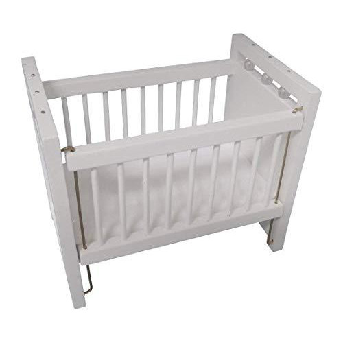 Wooden Dollhouse Miniature White Baby Crib with Padded Mattress 1:12 Scale