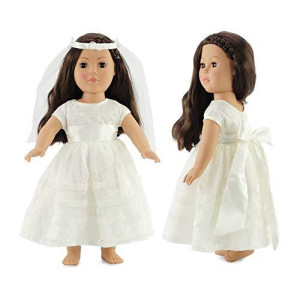 Emily Rose Doll Clothes 18-inch Doll Bridal Wedding First Communion Gown Set | 18" Doll 2-PC Dress Outfit with Veil and Headpiece | Gift Boxed!