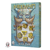 Q-Workshop Polyhedral 7-Die Set: Carved Dwarven Dice Set - Yellow & Black