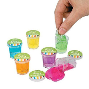 Mini Putty with Glitter - 48 Pack Assorted Neon Color - Birthday, Party Favors, Sensory Stimulation, Ideal for Relaxation, Event Prizes, Goody Bags, Activity Set, Kids, Boys & Girls
