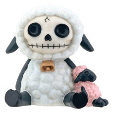 SUMMIT COLLECTION Furrybones Wooolee Signature Skeleton in White Sheep Costume with Small Pink Sheep Doll.