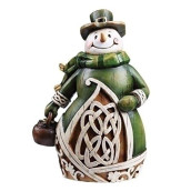 Celtic Charm Carved Woodcut-Style Irish Snowman Christmas Figure