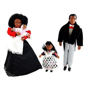 Dollhouse Miniature Victorian Black Family of 4 People Bendable Poseable 1:12