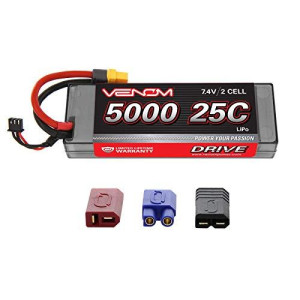 Venom Heavy-Duty 2S LiPo Battery, 25C 2S 5000mAh 7.4V LiPo Battery, High-Performance Protective Hard Shell Case 2S LiPo RC Battery with Universal Plug and Play Design, Durable 12 Gauge Wire & Adapter