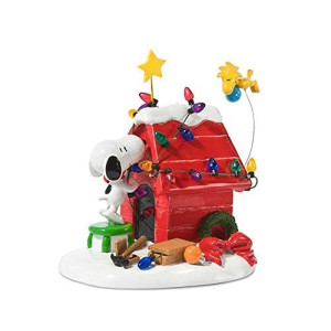 Department 56 Peanuts Decoration, Snoopys Dog House, Woodstock, Christmas Lights, 8", Red