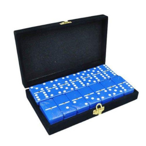 Marion Domino Double 6 Blue Jumbo Tournament Professional Size with Spinners in Elegant Black Velvet Box.