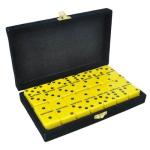 Marion Domino Double 6 Yellow Jumbo Tournament Professional Size with Spinners in Elegant Black Velvet Box.