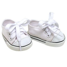 Sophia's White Canvas Sneaker with Laces and Imitation Leather Toe Cap Shoes Accessory for 18" Dolls, White