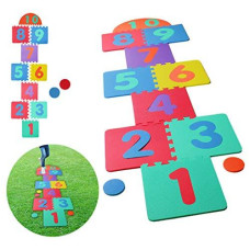 Hopscotch Playmat Foam Interlocking Puzzle Floor Mat - 10 Large Number Tiles (12" by 12" Square Blocks)