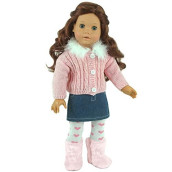 18 Inch Doll Clothing/Clothes 3 Pc. Set by Sophia's Fits American Girl Dolls and More! Chenille Doll Sweater, Denim Skirt & Heart Doll Tights Outfit | Doll Sold Separately