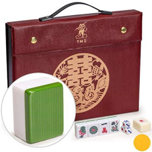 Yellow Mountain Imports Professional Chinese Mahjong Game Set, Double Happiness (Green) with 146 Medium Size Tiles - for Chinese Style Game Play [??????]