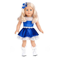 - Ice Dancer - 3 piece outfit - Blue Leotard with Double Blue & Silver Ruffle Skirt, Decorative Head Flower and Skates - Clothes Fits 18 Inch American Girl Doll (Doll Not Included)