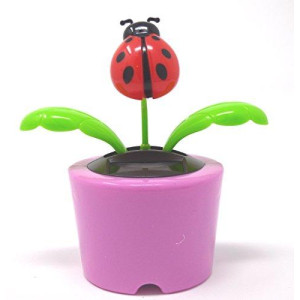 Shopportunity Outlet Solar Power, Desk Accessory, Dancing Insect / Flower Plant, Ladybug in Pink Pot