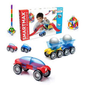 SmartMax Stunt Cars (Basic Stunt) STEM Magnetic Discovery Building Set with Moving Vehicles Featuring Safe, Extra-Strong, Oversized Building Pieces for Ages 3+