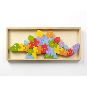 BeginAgain Dinosaur A to Z Puzzle and Playset - Educational Wooden Alphabet Puzzle - 2 and Up