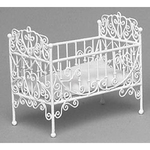 Town Square Miniatures Dollhouse Baby Crib, White Wire