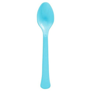 Amscan Premium Heavyweight Caribbean Blue Plastic Spoons 50 Ct. Full
