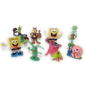 SpongeBob SquarePants 8 Piece Set with 8 SpongeBob Featuring Squidward, Sandy Cheeks, Patrick Star, Mr. Krabs, Plan Multicoloured, 1pac