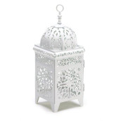 Accent Plus Gifts & Decor White Scrollwork Candleholder Lantern
