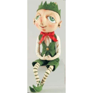 GGI Bartholomew Elf Joe Spencer Gathered Traditions Christmas Holiday Xmas Hand Painted Soft Figure Figurine Shelf Sitter Cute Whimsical Decor Decoration Green