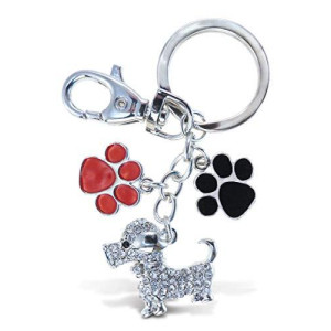 Aqua79 Dog Keychain - Silver 3D Sparkling Charm Rhinestones Fashionable Stylish Metal Alloy Durable Key Ring Bling Crystal Jewelry Accessory With Clasp For Key chain, Purse, Backpack, Handbag