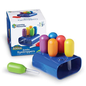 Learning Resources Jumbo Colorful Eyedroppers, Set of 6 with Stand, Science Class Tools, Sensory Table Accessories
